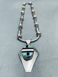 Tommy Sam Vintage Native American Navajo Turquoise Inlay Sterling Silver Necklace-Nativo Arts
