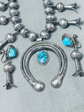 Design On Beads Vintage Native American Navajo Turquoise Sterling Silver Squash Blossom Necklace