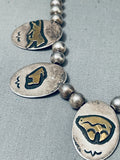 Important Vintage Native American Navajo Thomas Singer Gold Sterling Silver Horse Bear Necklace-Nativo Arts