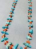 Traditional Vintage Santo Domingo Royston Turquoise Coral Heishi Necklace-Nativo Arts