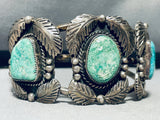 Milt Lasiloo Rare Vintage Native American Navajo Turquoise Sterling Silver Leaf Bracelet-Nativo Arts