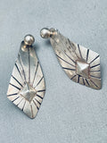 Detailed Hand Tooled Vintage Native American Navajo Sterling Silver Earrings-Nativo Arts