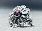 Hand Repoussed Vintage Native American Navajo Concho Purple Shell Sterlign Silver Ring-Nativo Arts