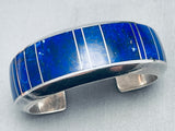 Best 6 Inch Wrist Vintage Native American Navajo Lapis Sterling Silver Inlay Bracelet-Nativo Arts