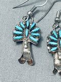 Superior Vintage Native American Navajo Needlepoint Turquoise Sterling Silver Earrings-Nativo Arts