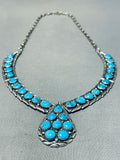 Native American Dynamic Vintage Santo Domingo Kingman Turquoise Sterling Silver Necklace-Nativo Arts
