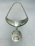 Thomas Signed Vintage Native American Navajo Turquoise Sterling Silver Necklace-Nativo Arts