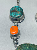 Gasp! Vintage Navajo Green Turquoise Coral Sterling Silver Necklace-Nativo Arts