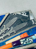 One Of The Best Vintage Native American Navajo Turquoise Inlay Sterling Silver Buckle-Nativo Arts