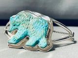 Walking Bear Hand Carved Vintage Native American Navajo Turquoise Sterling Silver Bracelet-Nativo Arts