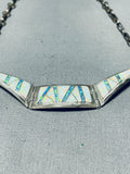 Delightful Jim Secatero Native American Navajo Synthetic Opal Sterling Silver Necklace-Nativo Arts