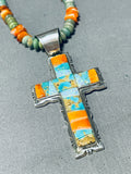 Dropdead Gorgeous Native American Navajo Turquoise Shell Inlay Sterling Silver Cross Necklace-Nativo Arts