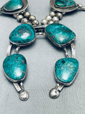 231 Grams Vintage Native American Navajo Chunk Turquoise Sterling Silver Squash Blossom Necklace-Nativo Arts