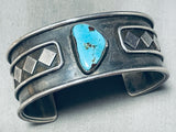 Diamond Silver Work Vintage Native American Navajo Turquoise Sterling Bracelet Cuff Old-Nativo Arts