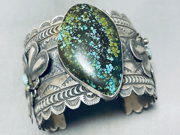 Immense Native American Navajo Spiderweb Turquoise Sterling Silver Butterfly Huge Bracelet-Nativo Arts