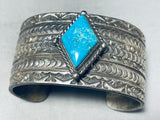 Arnold Blackgoat Diamond Turquoise Vintage Native American Navajo Sterling Silver Bracelet-Nativo Arts