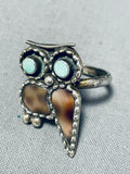 Whimsical Vintage Native American Zuni Blue Gem Turquoise Sterling Silver Owl Ring-Nativo Arts