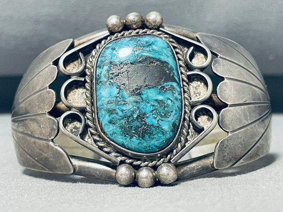 Superior Vintage Native American Navajo Pilot Mountain Turquoise Sterling Silver Bracelet-Nativo Arts