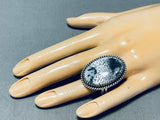 Signed Vintage Native American Navajo White Buffalo Sterling Silver Ring-Nativo Arts