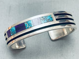 One Of The Best 6 Inch Wrist Vintage Native American Navajo Inlay Sterlinmg Silver Bracelet-Nativo Arts