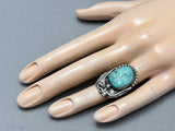 Signed Vintage Native American Navajo Old Kingman Turquoise Sterling Silver Ring Old-Nativo Arts