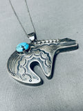 Special Vintage Native American Navajo Blue Diamond Turquoise Sterling Silver Bear Necklace-Nativo Arts