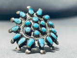 Rare Vintage Native American Zuni Blue Gem Cluster Sterling Silver Ring-Nativo Arts
