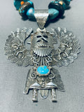 Fascinating Native American Navajo Signed Kingman Turquoise Spiny Silver Kachina Necklace-Nativo Arts