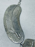 One Of The Biggest Best Vintage Native American Navajo Heavy Feather Sterling Silver Necklace-Nativo Arts