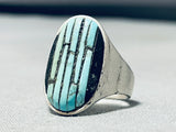 Sensational Vintage Native American Navajo Inlay Turquoise Jet Sterling Silver Grand Ring-Nativo Arts