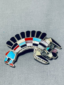 Pendant And Pin Authentic Vintage Native American Zuni Turquoise Inlay Sterling Silver-Nativo Arts