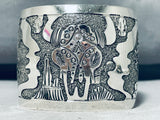 Astounding Native American Navajo Signed Wide Sterling Silver Bracelet-Nativo Arts