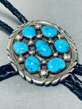 Superb Vintage Native American Navajo 7 Morenci Turquoise Sterling Silver Bolo-Nativo Arts