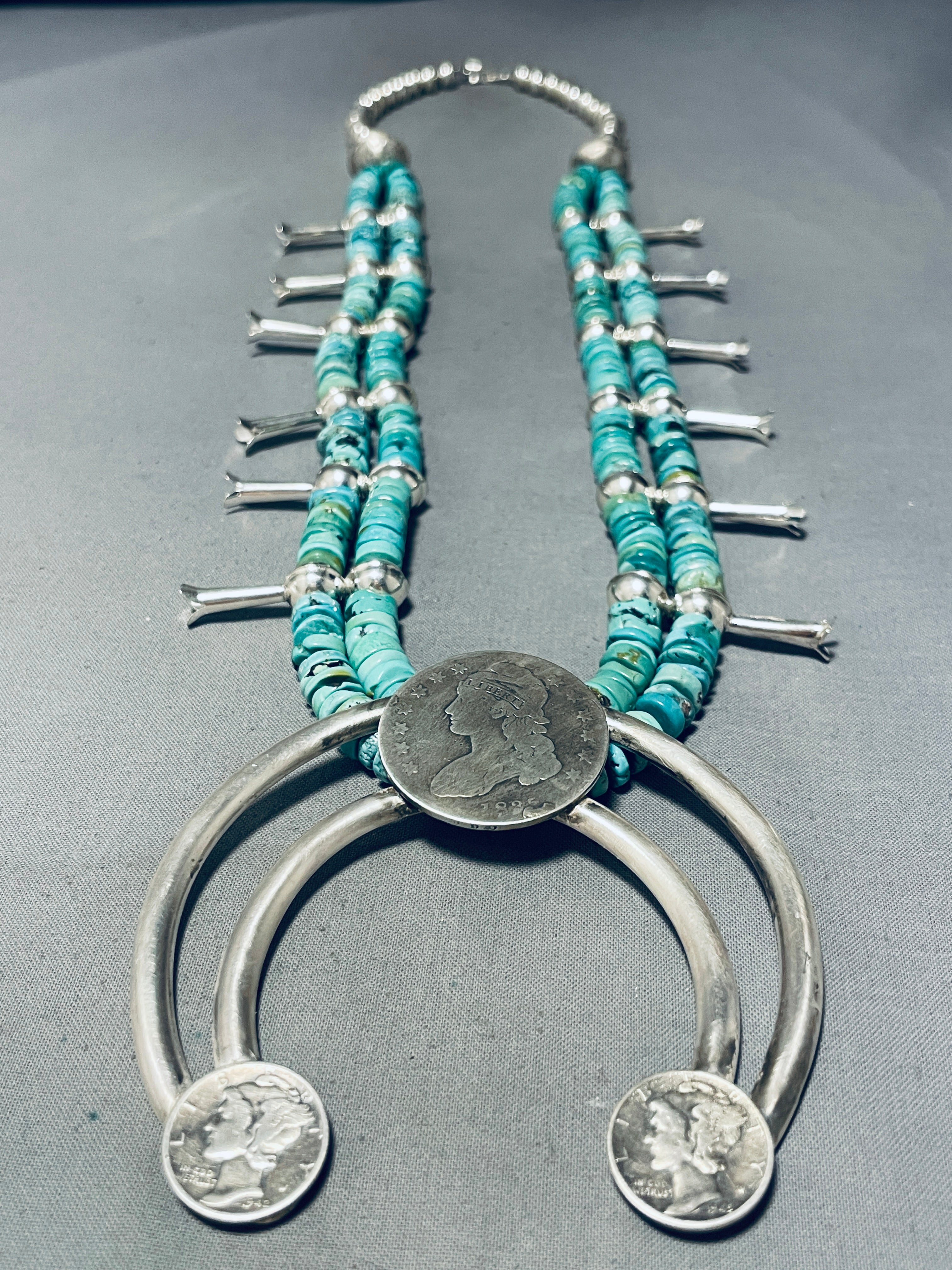 191 Grams Native American Navajo Sterling Silver Coin Turquoise
