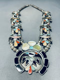 Gasp! Vintage Native American Zuni Bird Inlay Sterling Silver Squash Blossom Necklace Old-Nativo Arts