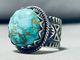 Astounding Vintage Native American Navajo Signed Candelaria Turquoise Sterling Silver Ring-Nativo Arts