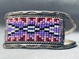 Rich Yazzie Vintage Native American Navajo Purple Bead Inlay Sterling Silver Bracelet