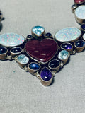 Beautiful Native American Navajo Signed Topaz Amethyst Heart Sterling Silver Necklace-Nativo Arts