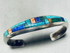 6.5 Inch Wrist Vintage Native American Navajo Turquoise Inlay Sterling Silver Bracelet-Nativo Arts