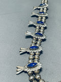 Gorgy!! Vintage Native American Navajo Lapis Sterling Silver Squash Blossom Necklace-Nativo Arts