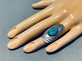 Enormous Vintage Native American Navajo Signed Morenci Turquoise Sterling Silver Ring-Nativo Arts