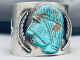 Huge Hand Carved Indian Head Native American Navajo Sterling Silver Bracelet-Nativo Arts
