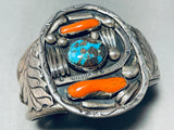 Smokey Bisbee!!! Vintage Native American Navajo Turquoise Sterling Silver Coral Bracelet-Nativo Arts