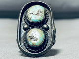 Massive Vintage Native American Navajo 2 Pilot Mountain Turquoise Sterling Silver Ring-Nativo Arts