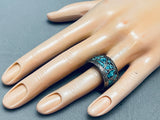 Artistic Vintage Native American Navajo Turquoise Chip Inlay Sterling Silver Ring-Nativo Arts
