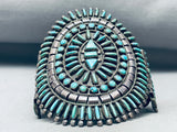 One Of Best Ever Vintage Native American Zuni Green Turquoise Sterling Silver Bracelet Cluster-Nativo Arts