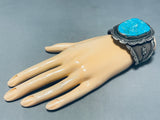 Chei Elmo Roadrunner!! Vintage Native American Navajo Turquoise Sterling Silver Bracelet-Nativo Arts