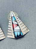 Teepee Inlay Vintage Zuni Turquoise Sterling Silver Earrings-Nativo Arts
