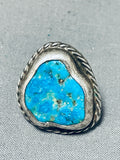 Best Vintage Native American Navajo Blue Gem Turquoise Sterling Silver Ring-Nativo Arts