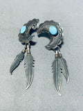 Fabulous Vintage Native American Navajo Blue Gem Turquoise Sterling Silver Dangle Earrings-Nativo Arts